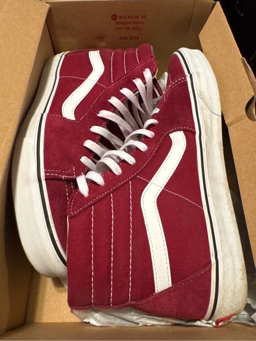 Vans Men’s High-Top Sneakers in Burgundy and White